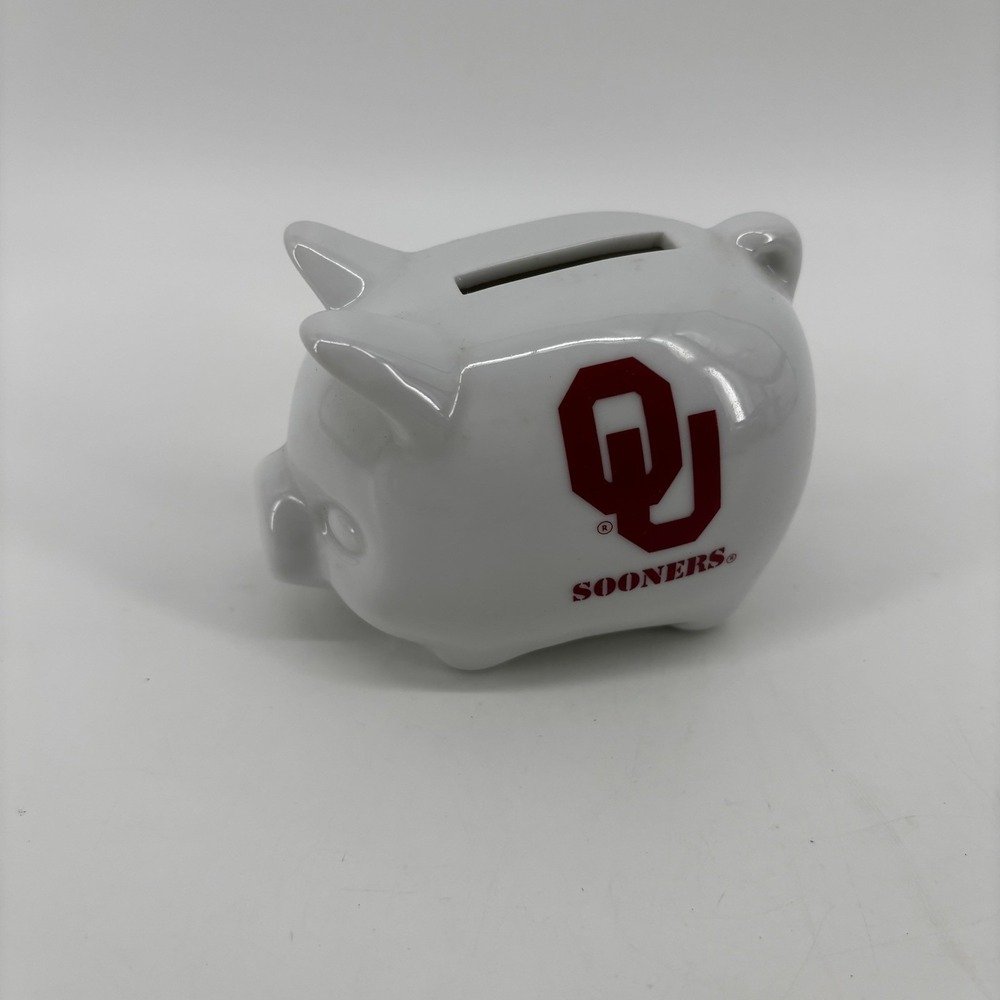 Oklahoma University Sooners Piggy Bank Ceramic Coins w/ Stopper New Sticker